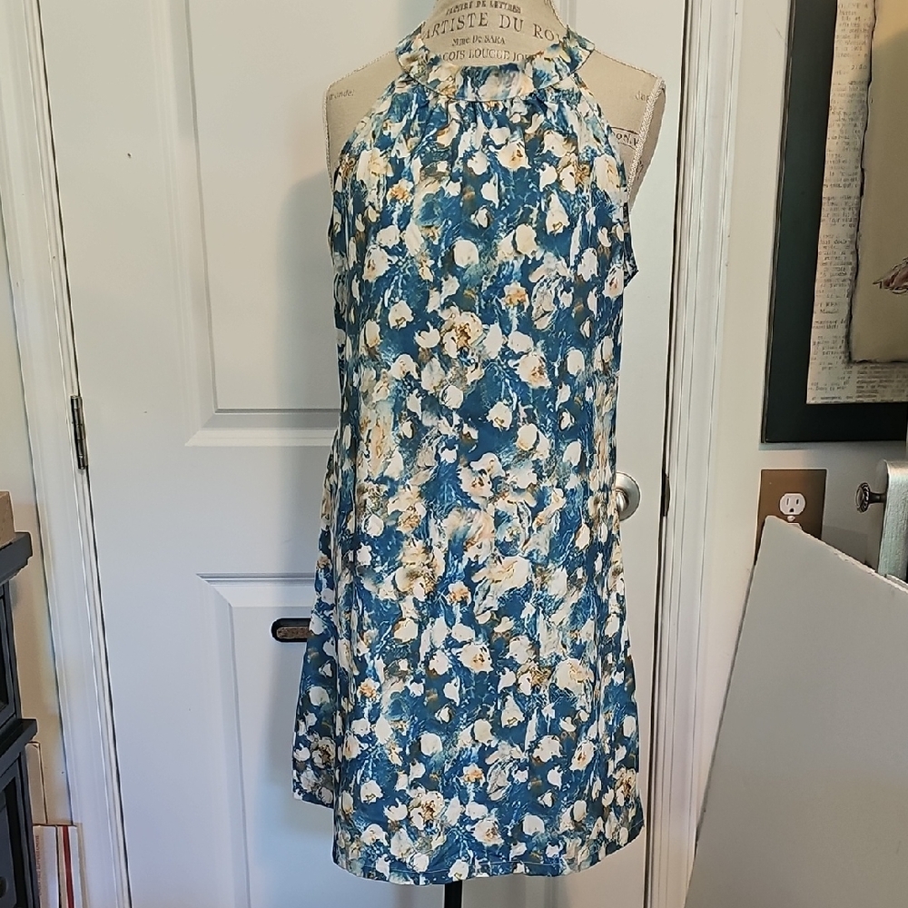 Floral Sun Dress in Blue and White